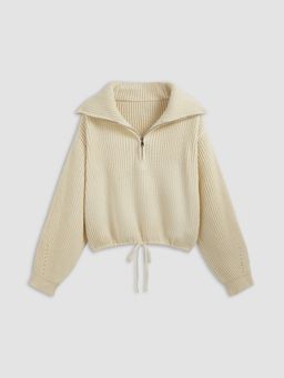 Cider - Knitted Solid Zipper Knotted Sweater