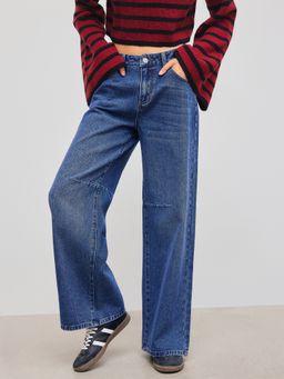 Cider - Denim Mid Rise Fire Embroidery Pocket Belted Straight Leg Jeans
