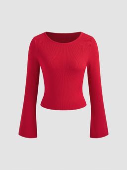 Cider - Knitted Boat Neck Solid Long Sleeve Top