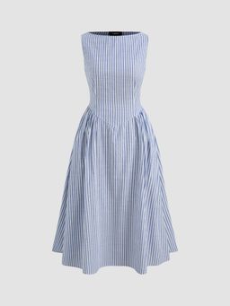 Cider - Cotton-blend Boat Neck Striped Ruffle Maxi Dress