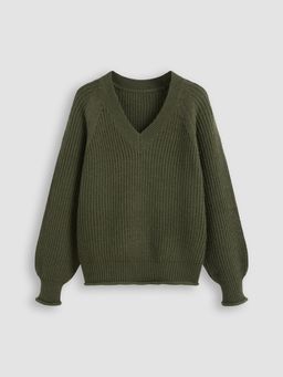 Cider - Knit V-neck Solid Rib Sweater