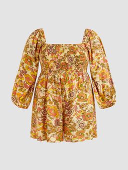 Cider - 100% Cotton Square Neck Floral Shirred Romper Curve & Plus