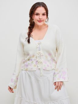 Cider - Knitted V-neck Floral Tie Front Cardigan Curve & Plus