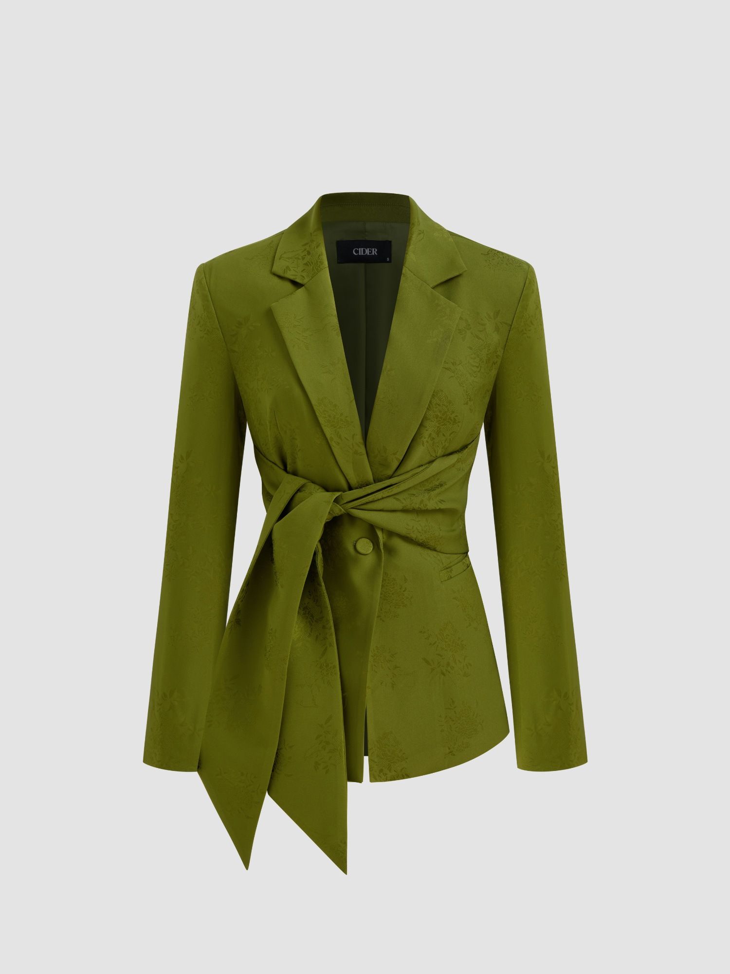 cider Jacquard Collar Floral Pocket Knotted Button Blazer-picture-32