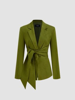 Cider - Jacquard Collar Floral Pocket Knotted Button Blazer