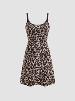 Cider - Knit Scoop Neckline Leopard Mini Dress