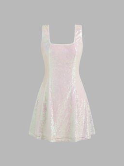 Cider - Sequin Square Neck Ruffle Mini Dress