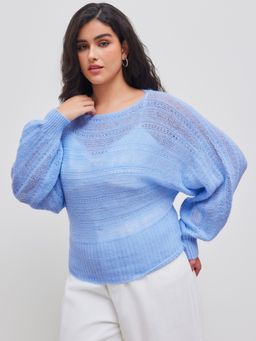 Cider - Wool-blend Boat Neck Solid Knitted Long Sleeve Top Curve & Plus