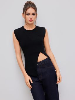 Cider - Knit Round Neckline Solid Split Vest