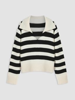 Cider - Knit V-neck Stripe Long Sleeve Top