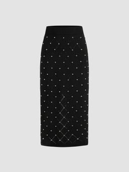 Cider - Knitted Mid Rise Polka Dot Split Maxi Skirt