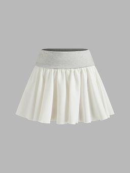 Cider - Cotton-blend High Rise Striped Ruffle Mini Skirt