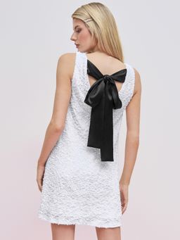 Cider - Velvet Boat Neck Sequin Solid Bowknot Mini Dress