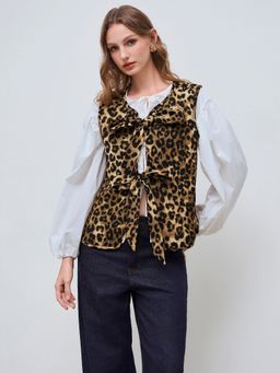 Cider - Corduroy Leopard Tie Front Vest
