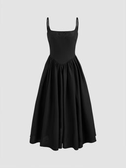 Cider - Cotton Linen Scoop Neckline Broderie Anglaise Ruffle Maxi Dress