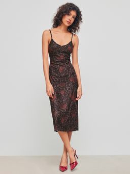 Cider - Mesh V-neck Floral Leopard Maxi Dress