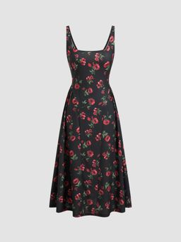 Cider - Square Neck Floral Ruffle Zipper Maxi Dress