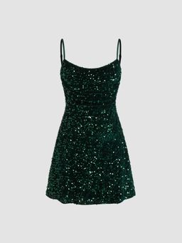 Cider - Sequin Solid Cut Out Ruched Mini Dress