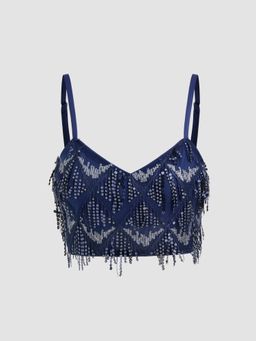 Cider - Sequin V-neck Zipper Crop Cami Top
