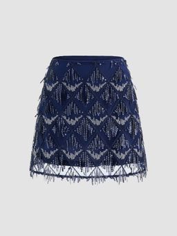 Cider - Sequin High Rise Solid Rhombus Mini Skirt