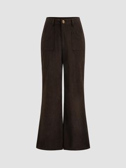 Cider - Corduroy Mid Rise Solid Button Pocket Flared Trousers