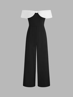 Cider - Off-shoulder Solid Bowknot Jumpsuit