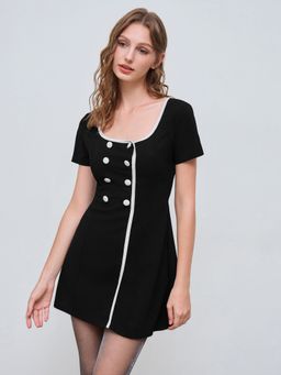 Cider - Square Neck Contrasting Binding Mini Dress