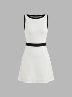 Cider - Cotton-blend Boat Neckline Solid Contrasting Binding Mini Dress