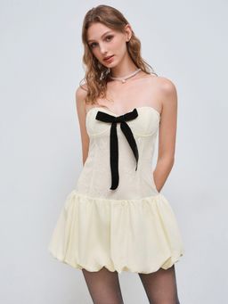 Cider - Lace Floral Bowknot Bubble Hem Mini Dress