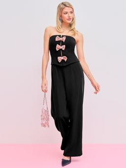 Cider - Strapless Solid Bowknot Pocket Jumpsuit