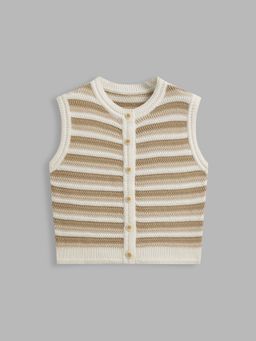 Cider - Cotton-blend Round Neckline Striped Button Knitted Vest