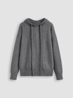 Cider - Knit Hooded Solid Drawstring Long Sleeve Top
