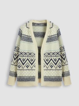 Cider - Knit Geometric Print Pocket Cardigan