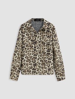 Cider - Collar Leopard Print Button Pocket Long Sleeve Shirt