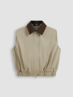 Cider - 100% Cotton Stand Collar Ruched Jacket Vest