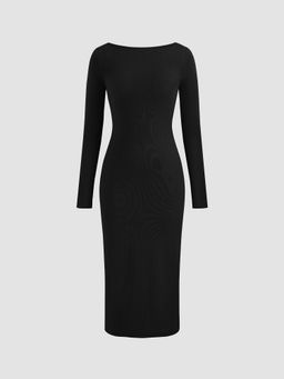 Cider - Cotton-blend Boat Neck Solid Midi Dress