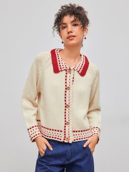 Cider - Knit Fabric Collar Button Up Cardigan