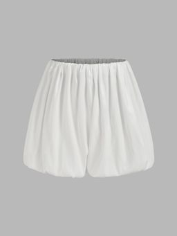 Cider - Satin Mid Rise Solid Elastic Waist Bubble Hem Mini Skirt