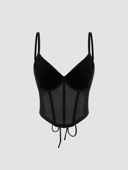 Cider - Velvet V-neck Lace Up Corset Cami Top