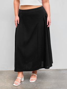 Cider - Mid Rise Solid Pleated Maxi Skirt Curve & Plus
