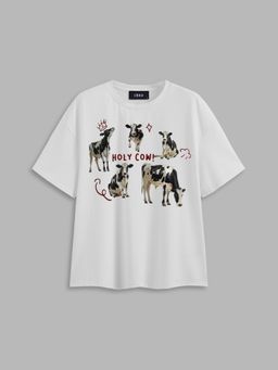 Cider - Round Neckline Holy Cow Graphic Oversized Tee