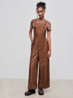 Cider - Square Neck Floral Pocket Wide Leg Jumpsuit