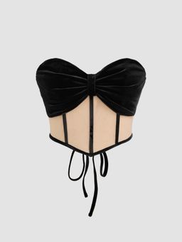 Cider - Velvet Ruched Contrasting Binding Tie Back Crop Tube Top