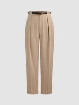Cider - Mid Rise Solid Pleated Pocket Tapered Trousers With Belt