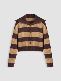 Cider - Knit Collar Stripes Cardigan