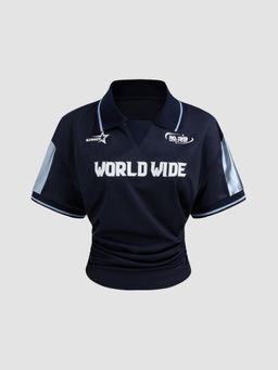 Cider - WORLD WIDE NO.39 Polo Contrasting Binding Ruched Short Sleeve Tee