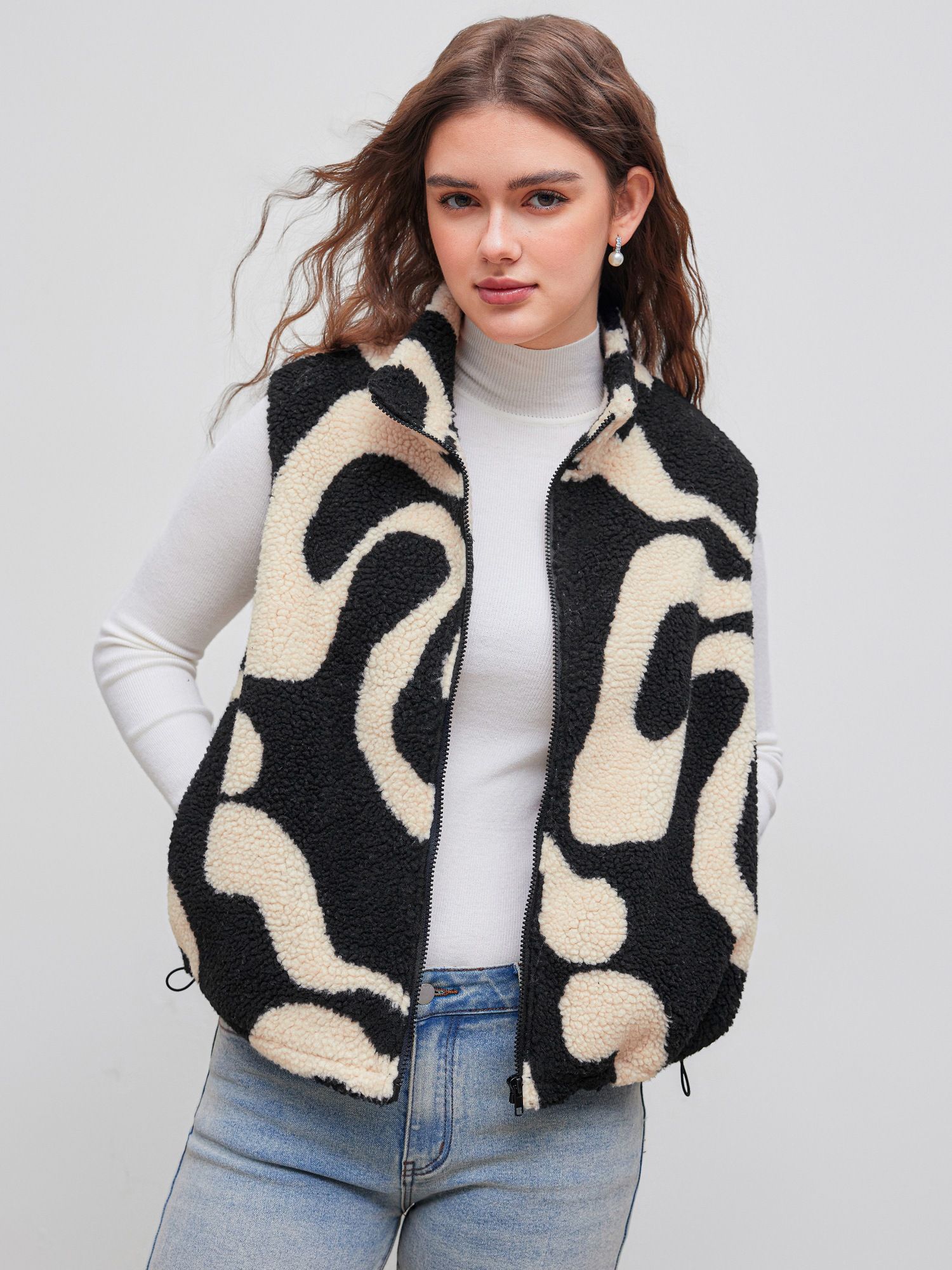 cider Fleece High Neck Geometric Puffer Vest-picture-10