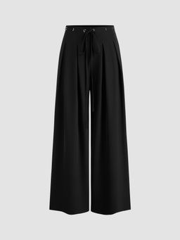 Cider - Mid Rise Solid Pleated Knotted Wide Leg Trousers