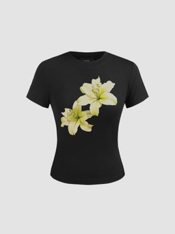 Cider - Round Neckline Floral Graphic Short Sleeve Tee