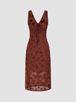 Cider - V-neck Floral Knotted Maxi Dress